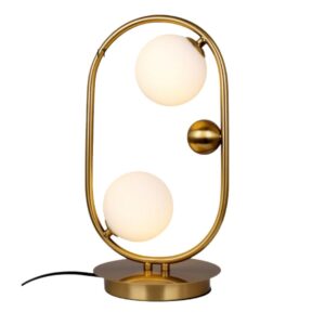 Stona lampa Vesta 557 u boji mesinga, sa 2 kugle Ø10 cm, boje opal i kablom dužine 1.5 metara.