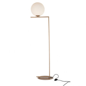Podna lampa elegantnog izlgeda i dizajna sa jednim sijaličnim grlom E27, unutar staklenog abažura u beloj boji.