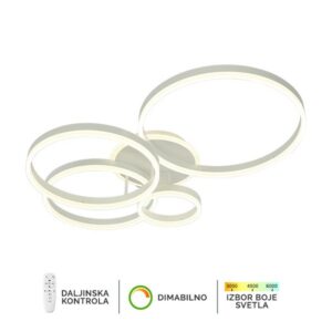 LED plafonska lampa Forma F2047-132C WH koja dolazi u beloj boji, doprinosi modernom izgledu vaših prostorija. Jačina od 132W sa integrisanim LED svetlom omogućiće vam dugotrajno i elegantno osvetljenje.Takođe poseduje daljinski upravljač za odabir boje svetla u rasponu od 3000K do 6400K kao i dimovaje,sto omogućava da podesite jačinu svetla vašim potrebama.Zbog svojih dimenzija od Ø220xØ400xØ400xØ500mm ova lampa je idealna za osvetljenje trpezarije, spavaće ili dnevne sobe.