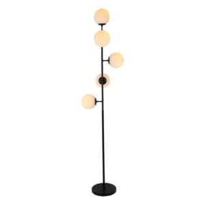 Podna lampa Forma F7031-5F BK+WH sa pet grla (E27), predstavlja savršen spoj elegancije i funkcionalnosti.Izrađena je od metala u crnoj boji dok je kugla od stakla bele boje te svojim izgledom donosi toplinu i sofisticiranost u svaki prostor, nudeći savremeni izgled sa klasičnim dodirima.Zbog svojih dimenzija od 350x1750mm idealna je za dnevne ili spavaće sobe.