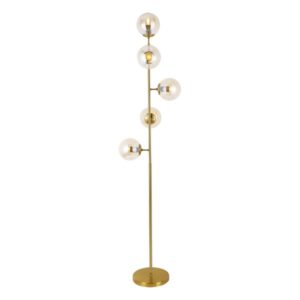 Podna lampa Forma F7031-5F SG+AM sa pet E27 grla predstavlja savršen spoj elegancije, funkcionalnosti i modernog dizajna. Izrađena je od čvrstog metala u elegantnoj zlatnoj boji, dok su staklene kugle u nežnoj amber nijansi, koje daju prijatnu i ambijentalnu svetlost. Njen izgled spaja savremene linije sa klasičnim akcentima, stvarajući komad rasvete koji se ističe, ali se istovremeno lako uklapa u različite stilove uređenja. Sa dimenzijama 350 × 1750 mm, ova podna lampa idealno se uklapa u dnevne i spavaće sobe, bilo kao glavni izvor svetlosti u uglu prostorije ili kao dekorativna lampa za stvaranje prijatne, ambijentalne atmosfere.