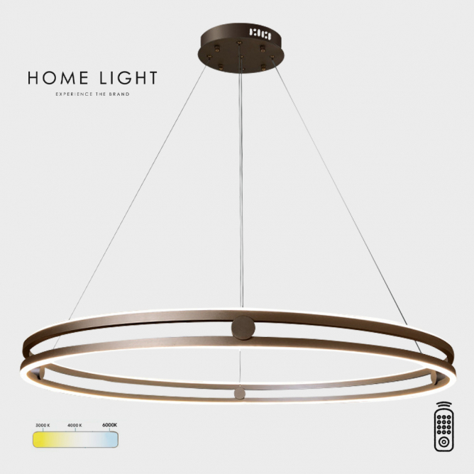Braon LED luster sa 48W snage, dimabilan i sa mogućnošću promene boje svetla (3000K, 4000K, 6000K), idealan je za komercijalne prostore ili moderne dnevne boravke.