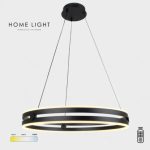 Crni LED luster sa 48W snage, dimabilan i sa mogućnošću promene boje svetla (3000K, 4000K, 6000K), idealan je za komercijalne prostore ili moderne dnevne boravke.