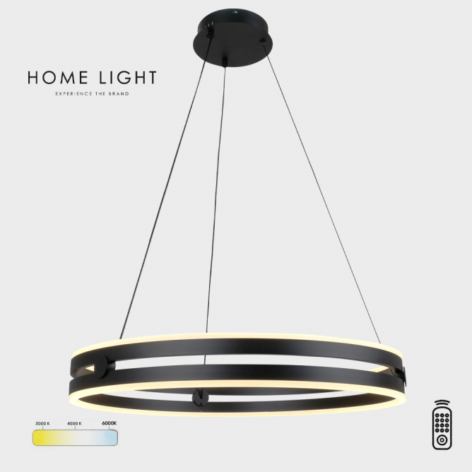 Crni LED luster sa 48W snage, dimabilan i sa mogućnošću promene boje svetla (3000K, 4000K, 6000K), idealan je za komercijalne prostore ili moderne dnevne boravke.