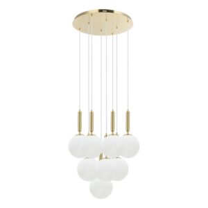 Luster Forma F7046-8L SG+WH sa osam grla (E27) unosi moderan i sofisticiran izgled u svaki prostor. Izrađen je od metala u zlatnoj boji i stakla u mlečno beloj boji, što mu daje prefinjen i luksuzan karakter. Njegov savremeni dizajn, upotpunjen elegantnim detaljima, čini ga idealnim izborom za enterijere koji teže modernoj estetici. Vertikalna forma, sklad boja i originalna konstrukcija omogućavaju da se lako uklopi u različite stilove uređenja. Zahvaljujući dimenzijama 600 × 1500 mm, ovaj upečatljiv luster savršeno se uklapa u trpezarije, dnevne i spavaće sobe, gde postaje centralni dekorativni element prostora.