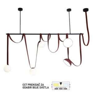 LED viseća lampa Forma FK2100-20V BK/BR koja dolazi u crnoj boji doprinosi modernom izgledu vaših prostorija.Takođe kožni kaisevi u braon boji doprinose elegatnosti u prostorijama.Jačina od 20W sa integrisanim LED svetlom omogućiče vam dugotrajno osvetljenje.Ovaj model poseduje i 3 grla (E14) što omogućava da se opredelite za obe ili samo jedan vid osvetljenja.Takođe poseduje CCT prekidač za odabir boje svetla od 3000K, 4000K ili 6400K,sto omogućava da podesite jačinu svetla vašim potrebama.Zbog svojih dimenzija od 1500x1800mm idealna je za trpezarije, dnevne sobe, spavaće sobe.