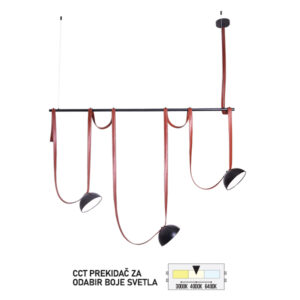 LED viseća lampa Forma FK2100-30V BK/BR koja dolazi u crnoj boji doprinosi modernom izgledu vaših prostorija.Takođe kožni kaisevi u braon boji doprinose elegatnosti u prostorijama.Jačina od 30W sa integrisanim LED svetlom omogućiče vam dugotrajno i elegantno osvetljenje.Takođe poseduje CCT prekidač za odabir boje svetla od 3000K, 4000K ili 6400K,sto omogućava da podesite jačinu svetla vašim potrebama.Zbog svojih dimenzija od 1500x1000mm idealna je za trpezarije, dnevne sobe, spavaće sobe.