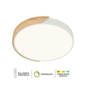 LED plafonska lampa Forma F2811-16C WH+WD koja dolazi u beloj boji sa delovima od drveta,doprinosi modernom izgledu vaših prostorija. Jačina od 16W sa integrisanim LED svetlom omogućiće vam dugotrajno i elegantno osvetljenje.Takođe poseduje daljinski upravljač za odabir boje svetla u rasponu od 3000K do 6400K kao i dimovaje,sto omogućava da podesite jačinu svetla vašim potrebama.Zbog svojih dimenzija od Ø320mm ova lampa je idealna za osvetljenje trpezarije, spavaće ili dnevne sobe.