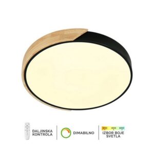 LED plafonska lampa Forma F2811-30C BK+WD koja dolazi u crnoj boji sa delovima od drveta,doprinosi modernom izgledu vaših prostorija. Jačina od 30W sa integrisanim LED svetlom omogućiće vam dugotrajno i elegantno osvetljenje.Takođe poseduje daljinski upravljač za odabir boje svetla u rasponu od 3000K do 6400K kao i dimovaje,sto omogućava da podesite jačinu svetla vašim potrebama.Zbog svojih dimenzija od 60xØ420mm ova lampa je idealna za osvetljenje trpezarije, spavaće ili dnevne sobe.
