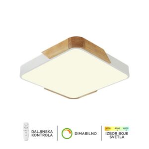 LED plafonska lampa Forma F2812-30C WH+WD koja dolazi u beloj boji sa delovima od drveta,doprinosi modernom izgledu vaših prostorija. Jačina od 30W sa integrisanim LED svetlom omogućiće vam dugotrajno i elegantno osvetljenje.Takođe poseduje daljinski upravljač za odabir boje svetla u rasponu od 3000K do 6400K kao i dimovaje,sto omogućava da podesite jačinu svetla vašim potrebama.Zbog svojih dimenzija od 420x420mm ova lampa je idealna za osvetljenje trpezarije, spavaće ili dnevne sobe.