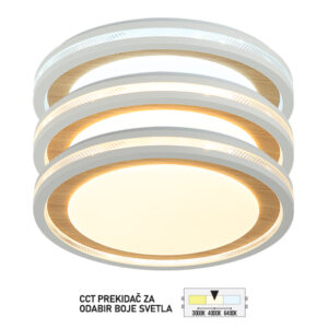 LED plafonjera Forma LP-203-36X WD dolazi u boji drveta u jačini od 36W sa integrisanim LED svetlom.Takođe poseduje daljinski upravljač koji omogućava odabir boje svetlosti u rasponu od 3000K do 6400K.Izrađena je od plastike u dimenzijama 65xØ475mm. Idealna je za dnevne boravke, spavaće sobe, kancelarije i hodnike.