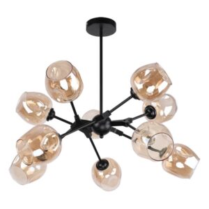 Luster Forma F7268-10L BK sa deset E27 grla, dodaće vašem prostoru dugotrajno i elegantno osvetljenje.Izrađen je od metala crne boje, dok su kugle u amber boji od stakla. Ovaj luster garantuje dugotrajan rad i sofisticiran izgled vašeg prostora, a njene dimenzije od 700x700x620mm omogućavaju da se lako uklopi u različite prostore, bilo da se radi o dnevnoj sobi,trpezariji ili spavaćoj sobi.