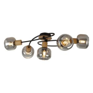 Spot lampa Forma FE408-5 BK+WD sa pet grla (E14) doprinosi modernom izgledu vaših prostorija.Izrađena je od metala crne boje a abažuri od stakla sa elementima od drveta.Dizajn je modernog karaktera, sa elegantnim detaljima koji upotpunjuju njen luksuzni izgled.Zahvaljujući elegantnom horizontalnom obliku, bojama, originalnom i modernom dizajnu, može se uklopiti uz većinu enterijera.Zbog svojih dimenzija od 600x265mm ova lampa je idealna za trpezarije, dnevne sobe, spavaće sobe.