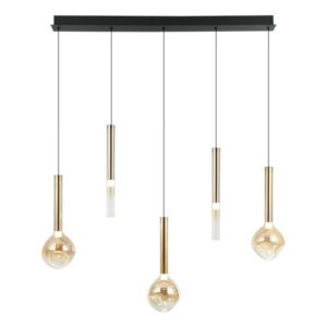 Visilica Forma F2301-20V AM unosi dozu luksuza i modernog stila u vaš dom. Ova efektna visilica sa integrisanim LED svetlom jačine 20W i prijatne toplo bele boje svetla (3000K) savršen je izbor za prostore kojima želite dodati sofisticiran i moderan pečat. Izrađena od kvalitetnih materijala, visilica kombinuje metal u elegantnoj zlatnoj i crnoj boji sa staklenim kuglama u atraktivnoj amber nijansi. Ovaj kontrast boja i materijala daje visilici jedinstven, luksuzan izgled koji se savršeno uklapa u savremeno uređene enterijere. Sa dimenzijama od 920 x 1900 mm, idealna je za trpezarije, dnevne i spavaće sobe, kao i druge veće prostore kojima želite da dodate upečatljiv dizajnerski element.