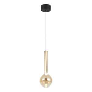 Visilica Forma F2301-5V AM unosi dozu luksuza i modernog stila u vaš dom. Ova efektna visilica sa integrisanim LED svetlom jačine 5W i prijatne toplo bele boje svetla (3000K) savršen je izbor za prostore kojima želite dodati sofisticiran i moderan pečat. Izrađena od kvalitetnih materijala, visilica kombinuje metal u elegantnoj zlatnoj i crnoj boji sa staklenom kuglom u atraktivnoj amber nijansi. Ovaj kontrast boja i materijala daje visilici jedinstven, luksuzan izgled koji se savršeno uklapa u savremeno uređene enterijere. Sa dimenzijama od 125 x 1900 mm, idealna je za trpezarije, dnevne i spavaće sobe.