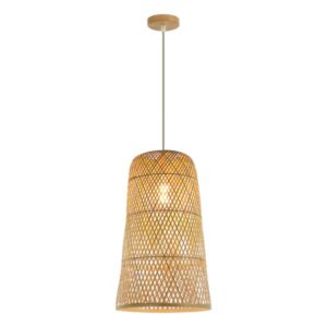 Viseća lampa Forma F7856-1V NT spaja prirodne materijale i ručni rad, unoseći toplinu i posebnu atmosferu u svaki prostor. Napravljena je od pažljivo pletenih listova bambusa, koji propuštaju prijatno, toplo svetlo i bacaju zanimljive senke po prostoriji. Svaka lampa je unikatna, jer je ručno izrađena, što dodatno doprinosi njenom šarmu i autentičnosti. Opremljena je jednim grlom za sijalicu tipa E27, što omogućava izbor osvetljenja po vašoj želji. Dimenzije lampe su 300×1700 mm, što je čini idealnim izborom za dnevne sobe, trpezarije, spavaće sobe, ali i ambijentalno osvetljenje u ugostiteljskim objektima.