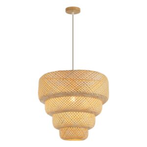 Viseća lampa Forma F7859-1V NT spaja prirodne materijale i ručni rad, unoseći toplinu i posebnu atmosferu u svaki prostor. Napravljena je od pažljivo pletenih listova bambusa, koji propuštaju prijatno, toplo svetlo i bacaju zanimljive senke po prostoriji. Svaka lampa je unikatna, jer je ručno izrađena, što dodatno doprinosi njenom šarmu i autentičnosti. Opremljena je jednim grlom za sijalicu tipa E27, što omogućava izbor osvetljenja po vašoj želji. Dimenzije lampe su 500×1670 mm, što je čini idealnim izborom za dnevne sobe, trpezarije, spavaće sobe, ali i ambijentalno osvetljenje u ugostiteljskim objektima.