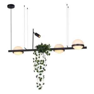 Viseća LED lampa Forma FK2025-40V BK+WH donosi moderan i elegantan dizajn koji će uneti sofisticiranost u svaki enterijer. Izrađena je od metala u mat crnoj boji, dok su dekorativni elementi u vidu staklenih kugli izrađeni od stakla. Lampa ima integrisani LED izvor svetla snage 40W, sa toplom belom bojom svetla od 3000K, idealnom za stvaranje prijatne i opuštajuće atmosfere. Poseban estetski detalj čini dodatak u vidu plastične imitacije biljke, koji unosi dašak prirode i čini ovu lampu još atraktivnijom. Sa svojom kombinacijom minimalizma i dekorativnih elemenata, savršena je za dnevne sobe, trpezarije ili moderno uređene poslovne prostore.
