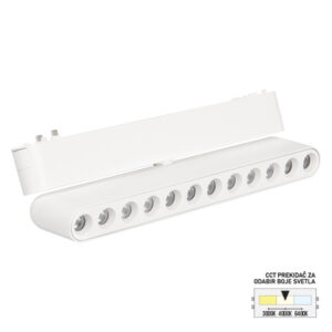 LED magnetna svetiljka Forma FMS2101-12 WH predstavlja moderno i funkcionalno rešenje za osvetljenje, namenjeno montaži na magnetnu ultra slim šinu. Zahvaljujući izduženom i tankom kućištu dimenzija 235x81x25mm, izrađenom od aluminijuma i plastike u elegantnoj beloj boji, svetiljka se neupadljivo uklapa u svaki savremen enterijer, zadržavajući čist i minimalan estetski utisak. Opremljena je integrisanim LED svetlom jačine 12W, sa ravnomerno raspoređenim diodama koje obezbeđuju prijatno i ujednačeno osvetljenje. CCT prekidač omogućava izbor boje svetla – 3000K, 4000K ili 6400K, u zavisnosti od željenog ambijenta. Zahvaljujući magnetnoj šinskoj montaži, omogućeno je lako postavljanje, pomeranje i precizno usmeravanje same svetiljke. Ultra slim šina, uz tanak dizajn svetiljke, doprinosi elegantnom i diskretnom izgledu prostora, čineći rasvetu gotovo neprimetnom dok u potpunosti zadovoljava sve funkcionalne potrebe.