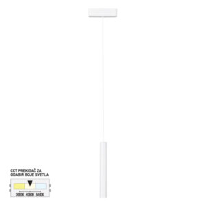 LED magnetna visilica Forma FMS4001-10 WH u beloj boji predstavlja moderno i minimalističko rešenje za akcentno ili opšte osvetljenje, dizajnirano za montažu na magnetne ultra slim šine. Sa prečnikom od 30 mm i tankim, diskretnim dizajnom, savršeno se uklapa u savremene enterijere bez narušavanja estetike prostora. Ugrađeni LED izvor jačine 5W pruža prijatno i ravnomerno osvetljenje, dok CCT prekidač omogućava izbor boje svetla – 3000K, 4000K ili 6400K – u skladu sa željenim ambijentom i funkcionalnim zahtevima. Ultra slim šina, uz tanak dizajn visilice, doprinosi elegantnom i diskretnom izgledu prostora, čineći rasvetu gotovo neprimetnom dok u potpunosti zadovoljava sve funkcionalne potrebe.