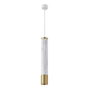 Viseća lampa Forma AFS122-1V SG predstavlja savršen spoj savremenog minimalizma i suptilne elegancije. Izrađena je od kvalitetnog aluminijuma, sa kombinacijom bele mermerne završne obrade i diskretnim zlatnim detaljima koji prostoru daju sofisticiran i luksuzan izgled. Zahvaljujući dimenzijama 60×410 mm i elegantnom cilindričnom obliku, lampa se lako uklapa u moderne i minimalističke enterijere. Opremljena je GU10 grlom, koje omogućava usmereno svetlo, što je čini idealnim rešenjem za akcentno osvetljenje, osvetljavanje kuhinjskih ostrva, hodnika ili manjih prostora. Njen sveden dizajn doprinosi vizuelnoj čistoći prostora, dok kvalitetna izrada garantuje dugotrajnost i pouzdanost. Ova viseća lampa je odličan izbor za sve koji žele funkcionalno osvetljenje sa estetskim naglaskom i modernim karakterom.