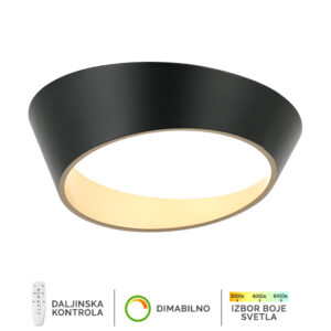 LED plafonska lampa Forma F2098-64C BK+SG predstavlja savršen spoj savremenog dizajna i sofisticirane elegancije, namenjena prostorima u kojima se traži upečatljiv, ali nenametljiv vizuelni akcenat. Kombinacija crne i zlatne završne obrade daje lampi profinjen izgled i unosi dozu diskretnog luksuza u svaki enterijer. Opremljena je integrisanim LED izvorom svetla jačine 64W, koji obezbeđuje ravnomerno, prijatno i energetski efikasno osvetljenje prostora. Pomoću daljinske kontrole moguće je jednostavno prilagoditi temperaturu boje svetla u rasponu od 3000K do 6400K, kao i intenzitet osvetljenja (dimer funkcija), što omogućava stvaranje idealne atmosfere u zavisnosti od potrebe. Sa dimenzijama 400 × 100 mm, ova plafonska lampa je odličan izbor za dnevne sobe, trpezarije, spavaće i radne prostore, gde se ističe svojim modernim oblikom, čistim linijama i visokim estetskim standardom.