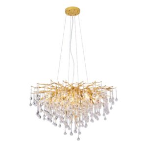 Luster Forma F4203-12L GD predstavlja savršen spoj umetničkog dizajna, luksuza i funkcionalnosti. Ovaj impresivni model, sa čak dvanaest E14 sijalična grla, pruža izuzetno osvetljenje koje stvara toplu i prijatnu atmosferu, idealnu za velike i reprezentativne prostore. Konstrukcija od visokokvalitetnog metala u zlatnoj boji odiše elegancijom i modernim stilom, dok brojni dekorativni stakleni kristali koji vise poput kapljica svetlosti dodaju notu glamura i raskoši. Sa dimenzijama od 800 x 1425 mm, ovaj luster posebno dolazi do izražaja u prostorijama sa visokim plafonima, gde postaje centralni dekorativni element. Njegov bogat dizajn i efekat refleksije svetlosti stvaraju prefinjen i luksuzan ambijent – idealan za prostrane dnevne sobe, luksuzne hotele, sale za prijeme ili bilo koji prostor u kojem želite ostaviti upečatljiv estetski utisak.