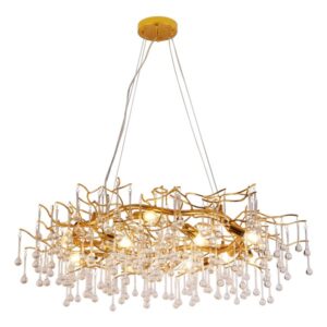 Viseća lampa Forma F4203-12V GD predstavlja savršen spoj umetničkog dizajna, luksuza i funkcionalnosti. Ovaj impresivni model, sa čak dvanaest E14 sijalična grla, pruža izuzetno osvetljenje koje stvara toplu i prijatnu atmosferu, idealnu za velike i reprezentativne prostore. Konstrukcija od visokokvalitetnog metala u zlatnoj boji odiše elegancijom i modernim stilom, dok brojni dekorativni stakleni kristali koji vise poput kapljica svetlosti dodaju notu glamura i raskoši. Sa dimenzijama od 800 x 1425 mm, ova viseća lampa posebno dolazi do izražaja u prostorijama sa visokim plafonima, gde postaje centralni dekorativni element. Njen bogat dizajn i efekat refleksije svetlosti stvaraju prefinjen i luksuzan ambijent – idealan za prostrane dnevne sobe, luksuzne hotele, sale za prijeme ili bilo koji prostor u kojem želite ostaviti upečatljiv estetski utisak.