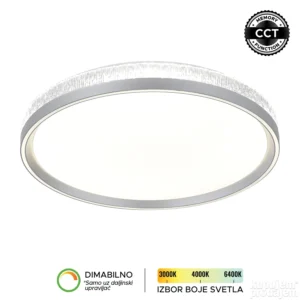 LED plafonska lampa Forma LP-416-70R SV u sivoj boji donosi moderan izgled i visok nivo funkcionalnosti u svaki enterijer. Izrađena je od metala i akrila, što joj obezbeđuje dugotrajnost i kvalitetnu završnu obradu. Sa snagom od 70W i integrisanim LED izvorom svetla, pruža snažno, dugotrajno i energetski efikasno osvetljenje. Omogućava podešavanje temperature boje svetla u rasponu od 3000K do 6400K, kao i dimovanje, čime lako prilagođavate ambijent svojim potrebama (uz daljinski upravljač F2006RI koji se kupuje zasebno). Dodatnu praktičnost pruža CCT memory funkcija, zahvaljujući kojoj lampa pamti poslednje izabranu boju svetla prilikom uključivanja putem zidnog prekidača. Prečnika 495 mm, idealan je izbor za dnevne i spavaće sobe, kao i trpezarije, gde će se svojim sofisticiranim dizajnom lako uklopiti u različite stilove uređenja.
