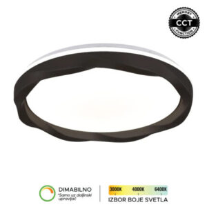 LED plafonska lampa Forma LP-421-54R BK u elegantnoj crnoj boji donosi moderan izgled i visok nivo funkcionalnosti u svaki enterijer. Izrađena je od metala i akrila, što joj obezbeđuje dugotrajnost i kvalitetnu završnu obradu. Sa snagom od 54W i integrisanim LED izvorom svetla, pruža snažno, dugotrajno i energetski efikasno osvetljenje. Omogućava podešavanje temperature boje svetla u rasponu od 3000K do 6400K, kao i dimovanje, čime lako prilagođavate ambijent svojim potrebama (uz daljinski upravljač F2006RI koji se kupuje zasebno). Dodatnu praktičnost pruža CCT memory funkcija, zahvaljujući kojoj lampa pamti poslednje izabranu boju svetla prilikom uključivanja putem zidnog prekidača. Prečnika 385 mm, idealan je izbor za dnevne i spavaće sobe, kao i trpezarije, gde će se svojim sofisticiranim dizajnom lako uklopiti u različite stilove uređenja.
