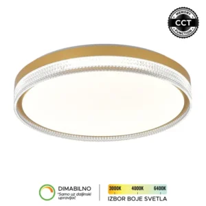 LED plafonska lampa Forma LP-415-70R BK u elegantnoj crnoj boji donosi moderan izgled i visok nivo funkcionalnosti u svaki enterijer. Izrađena je od metala i akrila, što joj obezbeđuje dugotrajnost i kvalitetnu završnu obradu. Sa snagom od 70W i integrisanim LED izvorom svetla, pruža snažno, dugotrajno i energetski efikasno osvetljenje. Omogućava podešavanje temperature boje svetla u rasponu od 3000K do 6400K, kao i dimovanje, čime lako prilagođavate ambijent svojim potrebama (uz daljinski upravljač F2006RI koji se kupuje zasebno). Dodatnu praktičnost pruža CCT memory funkcija, zahvaljujući kojoj lampa pamti poslednje izabranu boju svetla prilikom uključivanja putem zidnog prekidača. Prečnika 490 mm, idealan je izbor za dnevne i spavaće sobe, kao i trpezarije, gde će se svojim sofisticiranim dizajnom lako uklopiti u različite stilove uređenja.