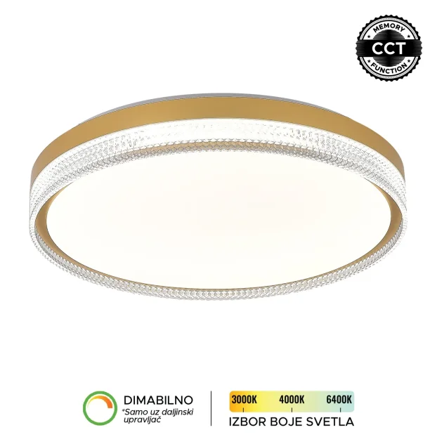 LED plafonska lampa Forma LP-415-70R BK u elegantnoj crnoj boji donosi moderan izgled i visok nivo funkcionalnosti u svaki enterijer. Izrađena je od metala i akrila, što joj obezbeđuje dugotrajnost i kvalitetnu završnu obradu. Sa snagom od 70W i integrisanim LED izvorom svetla, pruža snažno, dugotrajno i energetski efikasno osvetljenje. Omogućava podešavanje temperature boje svetla u rasponu od 3000K do 6400K, kao i dimovanje, čime lako prilagođavate ambijent svojim potrebama (uz daljinski upravljač F2006RI koji se kupuje zasebno). Dodatnu praktičnost pruža CCT memory funkcija, zahvaljujući kojoj lampa pamti poslednje izabranu boju svetla prilikom uključivanja putem zidnog prekidača. Prečnika 490 mm, idealan je izbor za dnevne i spavaće sobe, kao i trpezarije, gde će se svojim sofisticiranim dizajnom lako uklopiti u različite stilove uređenja.