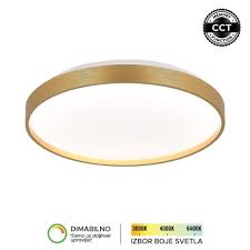 LED plafonska lampa Forma LP-409-36R SGA u elegantnoj zlatnoj boji donosi moderan izgled i visok nivo funkcionalnosti u svaki enterijer. Izrađena je od metala i akrila, što joj obezbeđuje dugotrajnost i kvalitetnu završnu obradu. Sa snagom od 36W i integrisanim LED izvorom svetla, pruža snažno, dugotrajno i energetski efikasno osvetljenje. Omogućava podešavanje temperature boje svetla u rasponu od 3000K do 6400K, kao i dimovanje, čime lako prilagođavate ambijent svojim potrebama (uz daljinski upravljač F2006RI koji se kupuje zasebno). Dodatnu praktičnost pruža CCT memory funkcija, zahvaljujući kojoj lampa pamti poslednje izabranu boju svetla prilikom uključivanja putem zidnog prekidača. Prečnika 330 mm, idealan je izbor za dnevne i spavaće sobe, kao i trpezarije, gde će se svojim sofisticiranim dizajnom lako uklopiti u različite stilove uređenja.