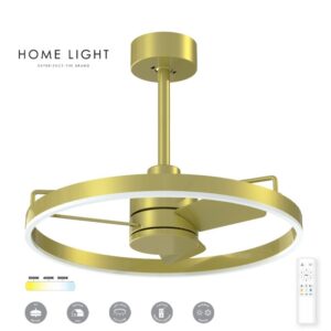 Plafonski ventilator sa LED rasvetom u mesing završnici omogućava efikasno hlađenje, ujednačenu raspodelu vazduha i prilagodljivo osvetljenje u prostoru. Ventilator sa daljinskim upravljanjem, 6 brzina i tihim DC motorom predstavlja praktično rešenje za dnevne sobe, spavaće sobe i reprezentativne enterijere. Model FD210 BREEZE opremljen je DC motorom snage 35W koji obezbeđuje tih rad i nižu potrošnju energije u odnosu na standardne ventilatore. Funkcija promene smera rotacije (leto/zima režim) omogućava korišćenje tokom cele godine – hlađenje u toplim mesecima i bolju cirkulaciju toplog vazduha zimi. Integrisana LED rasveta snage 35W nudi izbor temperature svetla (3000K, 4000K, 5000K) uz kontinuirano podešavanje jačine osvetljenja (dimming), što omogućava lako prilagođavanje ambijenta. Sa svetlosnim fluksom od 2800 lumena pruža dovoljno svetla za svakodnevne aktivnosti. Kućište od aluminijuma i lopatice od MDF-a obezbeđuju dug vek trajanja i stabilnost. Mesing završna obrada daje topliji vizuelni efekat i lako se uklapa u enterijere gde se traži elegantan i izraženiji izgled rasvete. Daljinski upravljač omogućava jednostavnu kontrolu svih funkcija, uključujući brzinu, svetlo i tajmer.